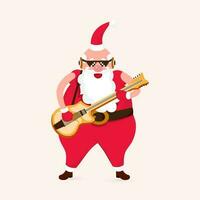cool Santa Klausel tragen schwarz Brille spielen Gitarre. vektor