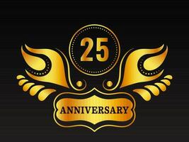 golden 25 Jahrestag Emblem auf schwarz Hintergrund. vektor