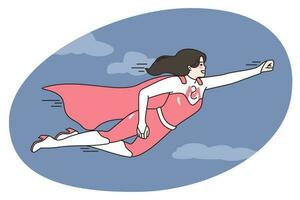 glücklich Mutter im Superheld Kostüm fliegen im Himmel vektor