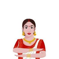bengali kvinna framställning jämlikhet ärm gest i traditionell klädsel. vektor