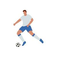 ansiktslös fotboll spelare sparkar boll på vit bakgrund. vektor