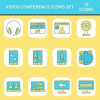 turkos och gul video konferens fyrkant ikon uppsättning. vektor