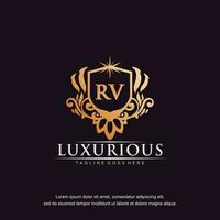 rv Initiale Brief Luxus Ornament Gold Monogramm Logo Vorlage Vektor Kunst.