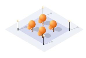 isometrische 3D-Projektion der Stadtviertelpark-Draufsichtlandschaft mit Bäumen vektor