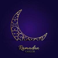 golden Ramadan kareem Schriftart mit Ornament Halbmond Mond auf Blau und violett Hintergrund. vektor