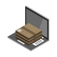 Paket online auf isometrischem Laptop versenden vektor