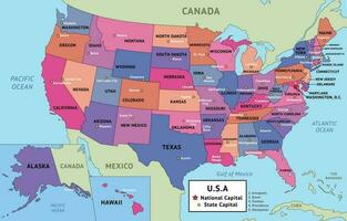 färgrik Land Karta USA vektor