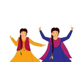 Punjabi jung Damen tun Bhangra tanzen auf Weiß Hintergrund. vektor