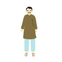 Porträt von indisch Mann tragen Kurta Schlafanzug im Stehen Pose auf Weiß Hintergrund. vektor