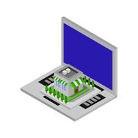 onlinebutik på isometrisk bärbar dator vektor
