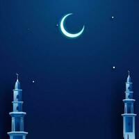 Nacht Zeit Blau Hintergrund mit Halbmond Mond, Moschee Minarette und Raum zum Text Ihre Botschaft zum islamisch Festival Konzept. vektor
