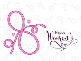 Mars av 8 siffra bildas förbi rosa band på kvinna kön tecken mönster vit bakgrund för Lycklig kvinnors dag begrepp. vektor