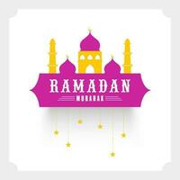 Ramadan Mubarak Konzept mit eben Moschee und Sterne Zeichenfolge auf Weiß Hintergrund. vektor