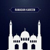 Ramadan kareem Feier Konzept mit eben Weiß Moschee auf Blau Blumen- Design Hintergrund. vektor