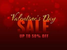 Valentinstag Tag Verkauf Poster Design mit Rabatt Angebot auf rot Bokeh Hintergrund. vektor