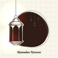 Ramadan kareem Konzept mit hängend Arabisch Laternen, Sterne auf braun und Beige Blume Muster Hintergrund. vektor