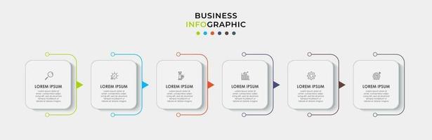 Infografiken Design-Vektor und Marketing-Symbole können für Workflow-Layout, Diagramm, Jahresbericht, Webdesign verwendet werden. Geschäftskonzept mit 6 Optionen, Schritten oder Prozessen. vektor