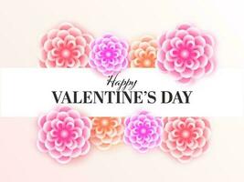 glücklich Valentinstag Tag Schriftart mit schön Blumen dekoriert auf Pastell- Rosa und Weiß Hintergrund. vektor