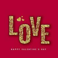 golden glänzend Liebe Schriftart mit Herzen auf rot Hintergrund zum glücklich Valentinstag Tag. vektor