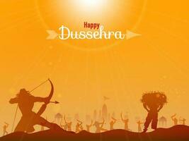 Lycklig Dussehra firande begrepp med herre rama tar ett syfte mot demon ravana på solsken slagfält se. vektor