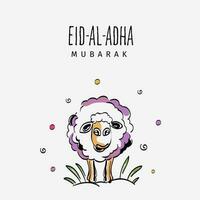 eid al adha Mubarak Gruß Karte mit Karikatur Schaf auf Weiß Hintergrund. vektor