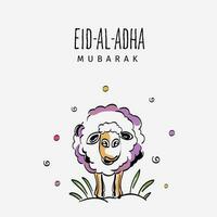 eid al Adha mubarak hälsning kort med tecknad serie får på vit bakgrund. vektor