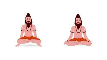 zwei Bilder von indisch Salbei Sadhu meditieren gegen Weiß Hintergrund. vektor