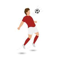 Karikatur männlich Fußball Spieler Schlagen Ball von Truhe auf Weiß Hintergrund. vektor