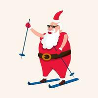 cool Santa Klausel tragen schwarz Brille tun Skifahren. vektor