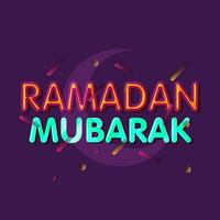 färgrik ramadan mubarak font över halvmåne måne på lila bakgrund. vektor