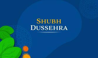 shubh Dussehra font med ringblomma blommor och betel löv på blå mandala bakgrund. vektor