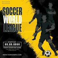 Fußball Welt Liga Konzept mit gesichtslos Fußballer Spieler auf schwarz und Gelb Bürste Grunge Hintergrund. vektor
