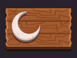 kreativ 3d Halbmond Mond auf hölzern Hintergrund zum Muslim Gemeinschaft Feste Feier. vektor