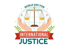 Welt Tag zum International Gerechtigkeit Vektor Illustration mit Erde, Waage oder Richter Hammer im eben Karikatur Hand gezeichnet zu Landung Seite Vorlagen