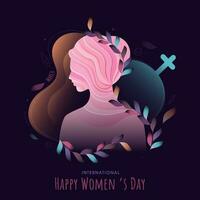 internationell kvinnors dag begrepp med kvinna karaktär, venus tecken och löv på lila bakgrund. vektor