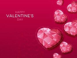 glücklich Valentinstag Tag Konzept mit oben Aussicht von 3d Kristall Herzen auf Rosa Polygon Technik Linien Hintergrund. vektor