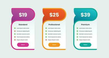 modern minimalistisk professionell prissättning jämförelse tabell design med abstrakt form vektor