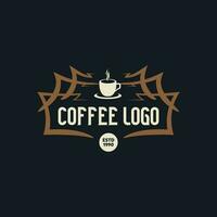 Kaffee Geschäft Logo, Abzeichen und Etikette Design Element. Tasse, Bohnen, Cafe Jahrgang Stil Objekt. retro Vektor Illustration.