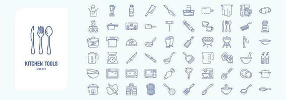 kök verktyg, Inklusive ikoner tycka om förkläde, slaktare kniv, spis, kaffe råna och Mer vektor