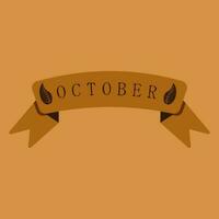 Orange Hintergrund, Band mit Oktober Inschrift und Herbst Blätter Vektor