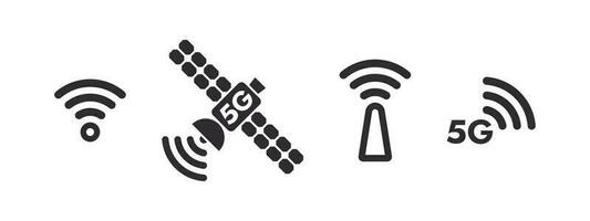 Satellit Symbole. 5g Satellit Internet. 5g kabellos Netz. kabellos Konnektivität. Vektor skalierbar Grafik