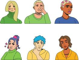 uppsättning av människor. uppsättning av människor med annorlunda ansiktsbehandling uttryck. vektor illustration i tecknad serie stil.