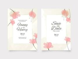 blommig bröllop kort mall design med mötesplats detaljer. vektor
