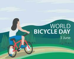 illustration vektor grafisk av en kvinna ridning en cykel på en kulle väg, perfekt för internationell dag, värld cykel dag, fira, hälsning kort, etc.