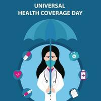 Illustration Vektor Grafik von ein weiblich Arzt halten ein Regenschirm, perfekt zum International Tag, Universal- Gesundheit Abdeckung Tag, zelebrieren, Gruß Karte, usw.