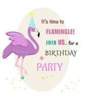 lila flamingo födelsedag fest inbjudan vektor