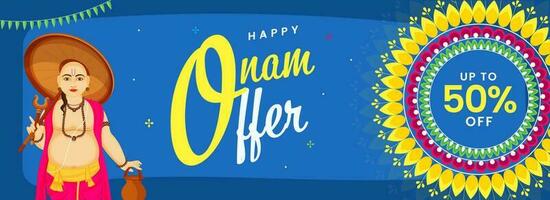 Onam Verkauf Banner oder Header Design mit Vamana Benutzerbild. vektor