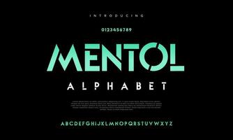 abstrakt Mentol modern städtisch Alphabet Schriftarten. Typografie Sport, Spiel, Technologie, Mode, Digital, Zukunft kreativ Logo Schriftart. Vektor Illustration