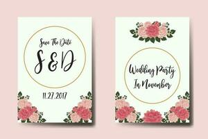 Hochzeit Einladung Rahmen Satz, Blumen- Aquarell Digital Hand gezeichnet Dahlie Blume Design Einladung Karte Vorlage vektor