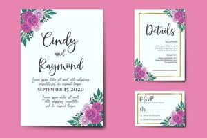 Hochzeit Einladung Rahmen Satz, Blumen- Aquarell Digital Hand gezeichnet lila Anemone Blume Design Einladung Karte Vorlage vektor